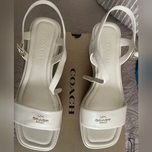 Coach Gale Platform Wedge Sandals Chalk White Leather Size 8.5B NIB